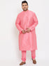 Vastramay Men's Plus Size Pink Silk Blend Kurta Pyjama Set